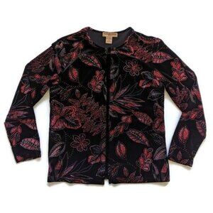 Vintage Black Red Glitter Black Velour Top Set PM Evening Party Whimsigoth Witch